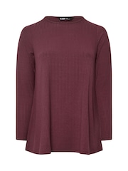 Yours Curve Purple Long Sleeve Rib Swing T-Shirt - Image 6 of 6