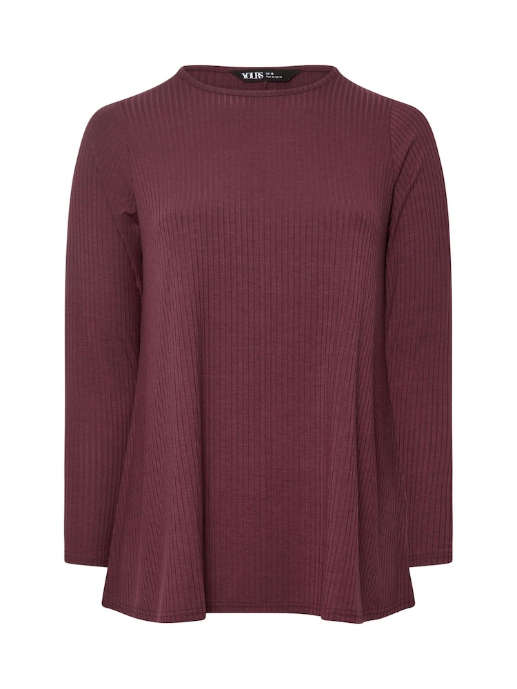 Yours Curve Purple Long Sleeve Rib Swing T-Shirt - Image 6 of 6