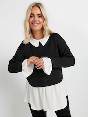 Yours Curve Black 2 In 1 Shirt Top - Image 1 of 5