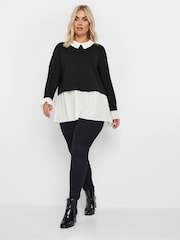Yours Curve Black 2 In 1 Shirt Top - Image 2 of 5