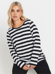 Yours Curve Black 100% Cotton Long Sleeve Stripe Basic T-Shirt - Image 1 of 5