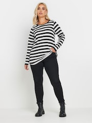 Yours Curve Black 100% Cotton Long Sleeve Stripe Basic T-Shirt - Image 2 of 5