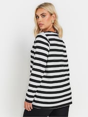 Yours Curve Black 100% Cotton Long Sleeve Stripe Basic T-Shirt - Image 3 of 5