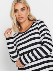 Yours Curve Black 100% Cotton Long Sleeve Stripe Basic T-Shirt - Image 4 of 5