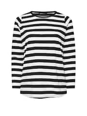 Yours Curve Black 100% Cotton Long Sleeve Stripe Basic T-Shirt - Image 5 of 5
