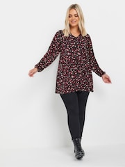 Yours Curve Red Pleated Front Ditsy Top - Image 2 of 5