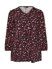 Yours Curve Red Pleated Front Ditsy Top - Image 5 of 5