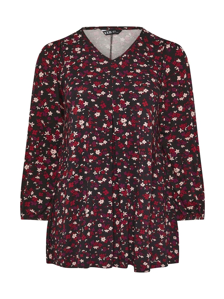 Yours Curve Red Pleated Front Ditsy Top - Image 5 of 5
