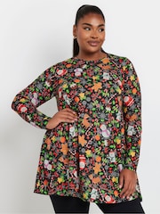 Yours Curve Black Novelty Tunic - Image 4 of 5