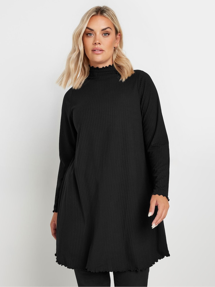 Yours Curve Black Lettuce Edge Tunic - Image 1 of 6