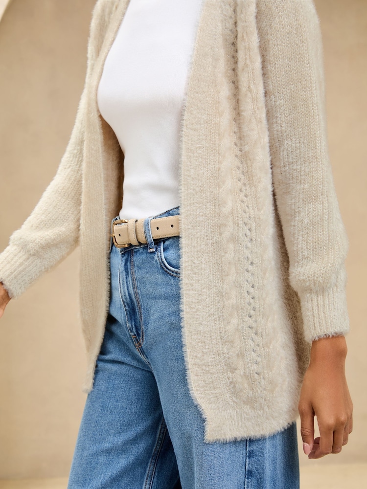 Lipsy Ivory Cosy Knitted Honeycomb Sleeve Longline Cardigan - Image 2 of 4 Lipsy Ivory Cosy Knitted Honeycomb Sleeve Longline Cardigan - Image 2 of 4