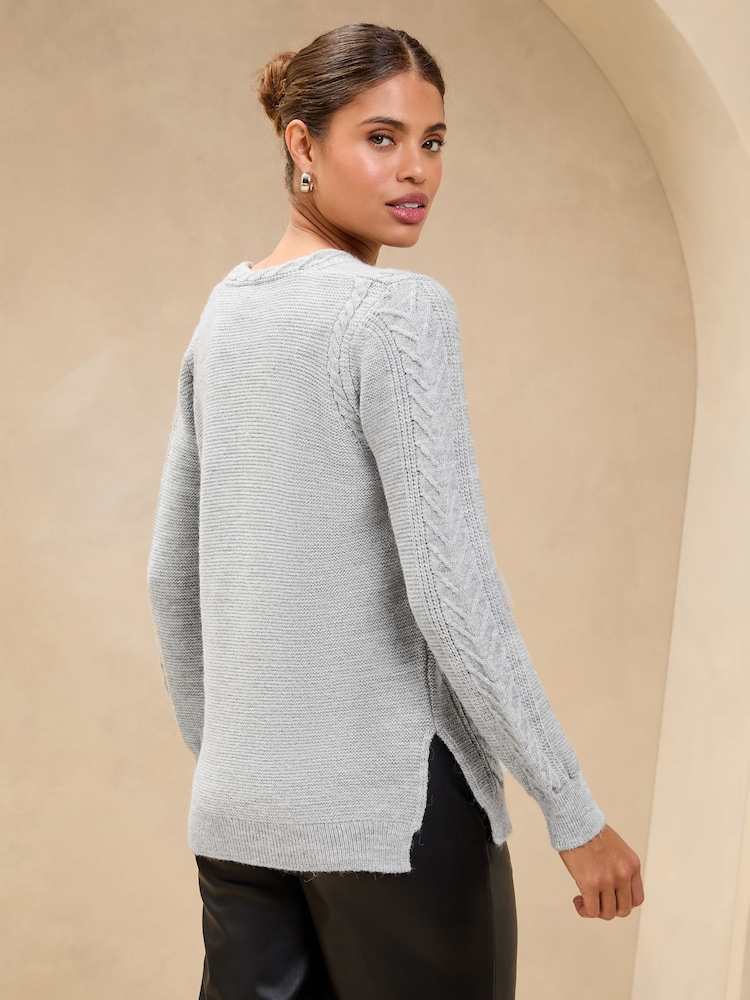 Gris con punto de ochos - Lipsy V-Neck Longline Knitted Jumper - Imagen 4 de 4