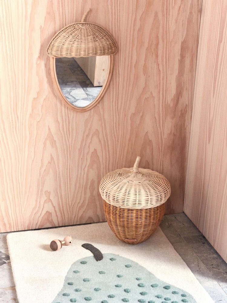 OYOY Mini Nature Acorn Rattan Wall Mirror - Image 2 of 3 OYOY Mini Nature Acorn Rattan Wall Mirror - Image 2 of 3