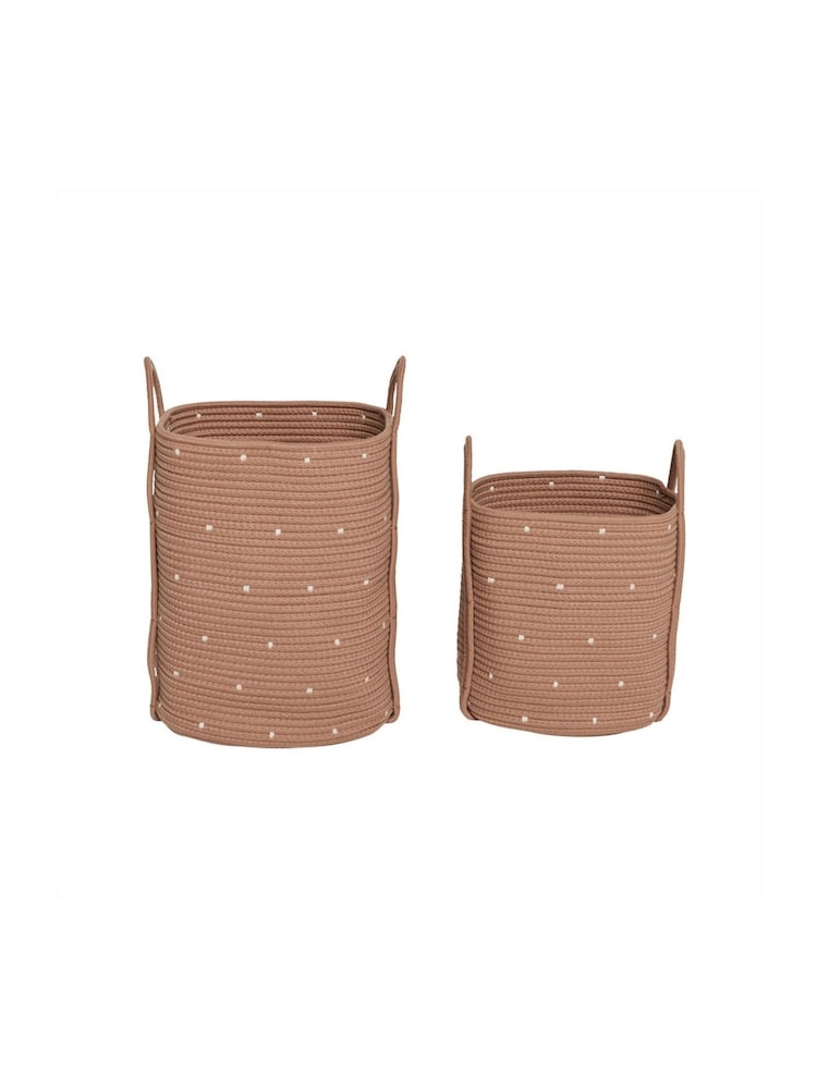 OYOY Living Set of 2 Caramel Dot Cotton Rope Baskets - Image 2 of 2