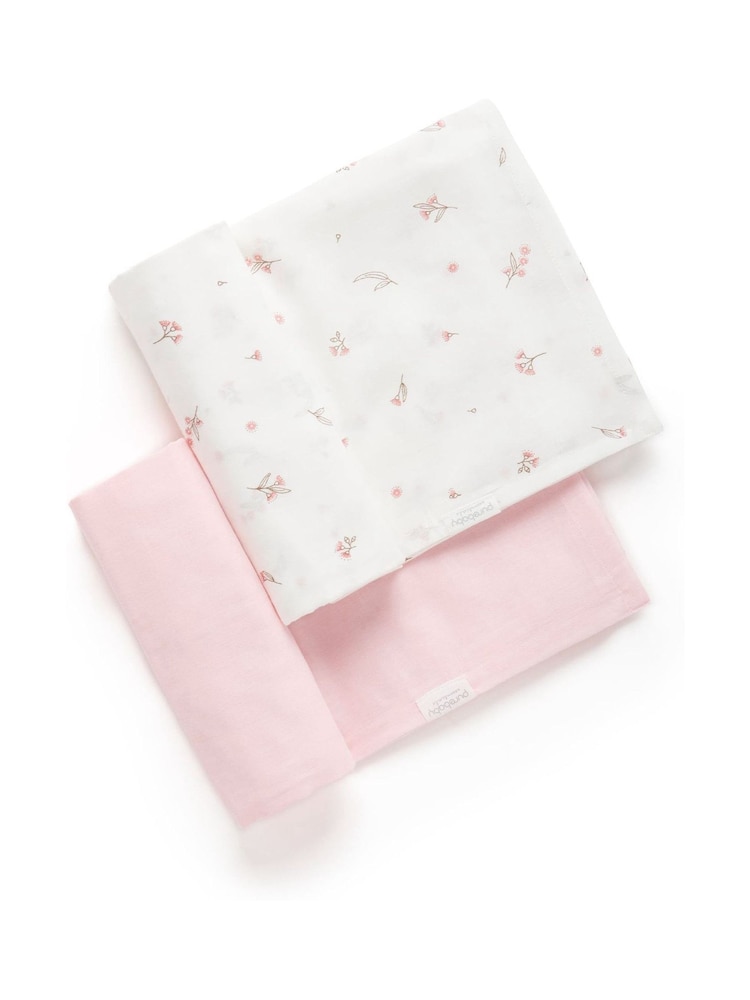 Purebaby Pink 100% Cotton Muslin Wraps 2 Pack - Image 1 of 2
