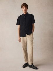 Neutral Elasticated Waist Textured Linen Blend Trousers - Image 2 of 9
