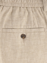 Neutral Elasticated Waist Textured Linen Blend Trousers - Image 3 of 9