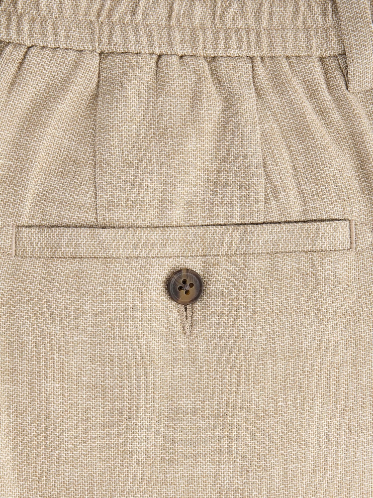 Neutral Elasticated Waist Textured Linen Blend Trousers - Image 3 of 9