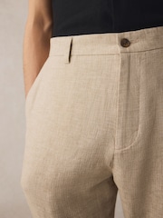 Neutral Elasticated Waist Textured Linen Blend Trousers - Image 5 of 9