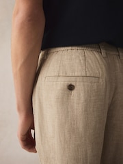 Neutral Elasticated Waist Textured Linen Blend Trousers - Image 6 of 9
