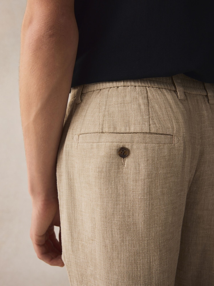 Neutral Elasticated Waist Textured Linen Blend Trousers - Image 6 of 9