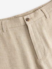 Neutral Elasticated Waist Textured Linen Blend Trousers - Image 8 of 9