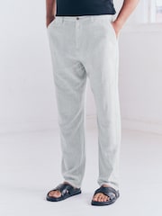 Light Grey Elasticated Waist Textured Linen Blend Trousers - Image 1 of 10