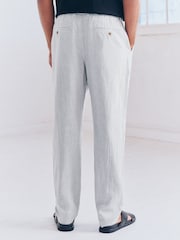 Light Grey Elasticated Waist Textured Linen Blend Trousers - Image 3 of 10