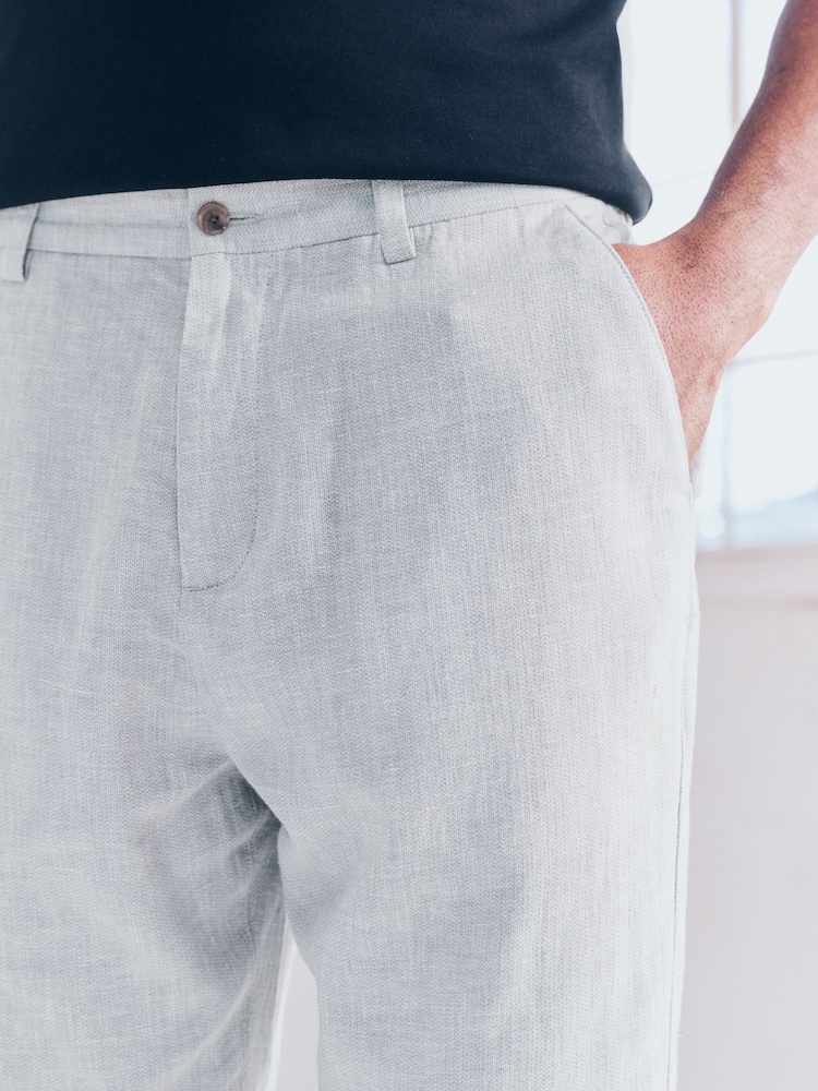 Light Grey Elasticated Waist Textured Linen Blend Trousers - Image 4 of 10