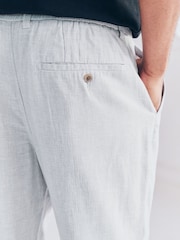 Light Grey Elasticated Waist Textured Linen Blend Trousers - Image 5 of 10
