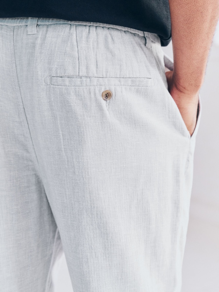 Light Grey Elasticated Waist Textured Linen Blend Trousers - Image 5 of 10