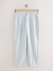 Light Grey Elasticated Waist Textured Linen Blend Trousers - Image 6 of 10