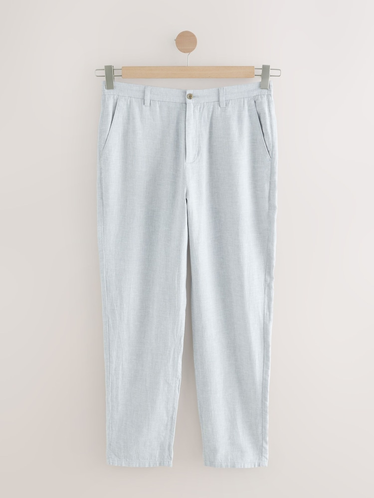 Light Grey Elasticated Waist Textured Linen Blend Trousers - Image 6 of 10