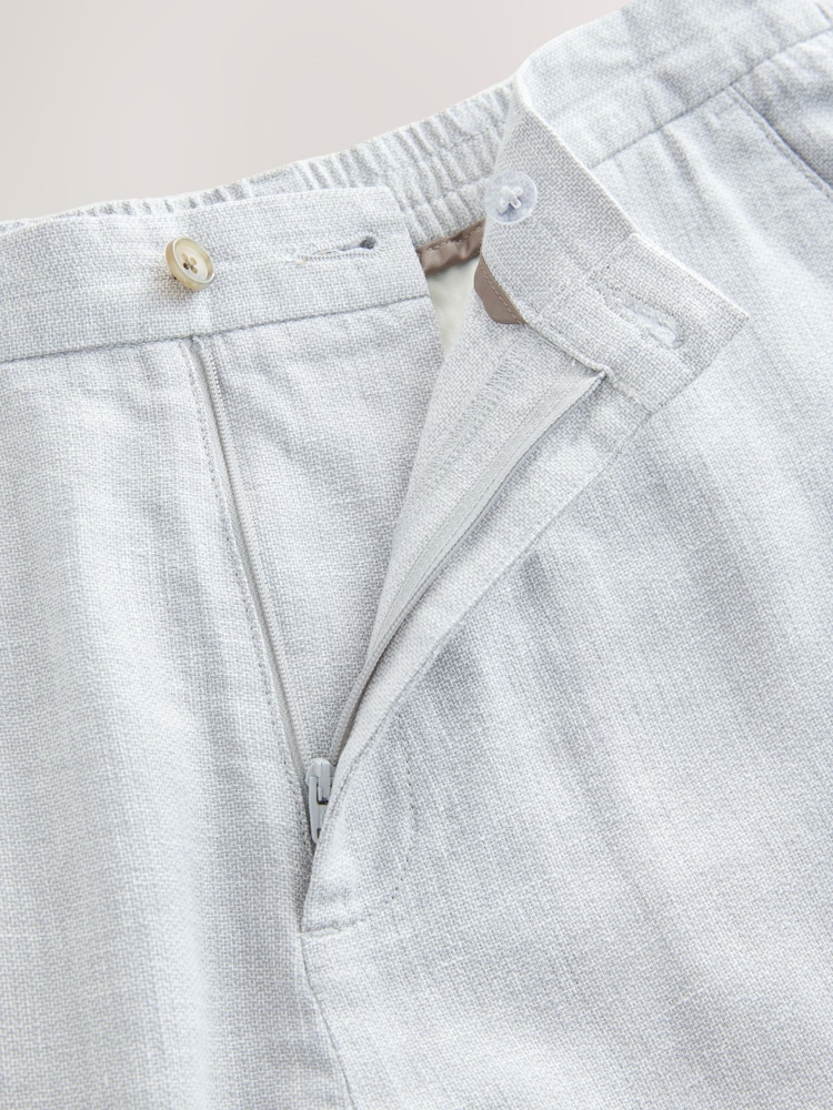 Light Grey Elasticated Waist Textured Linen Blend Trousers - Image 8 of 10