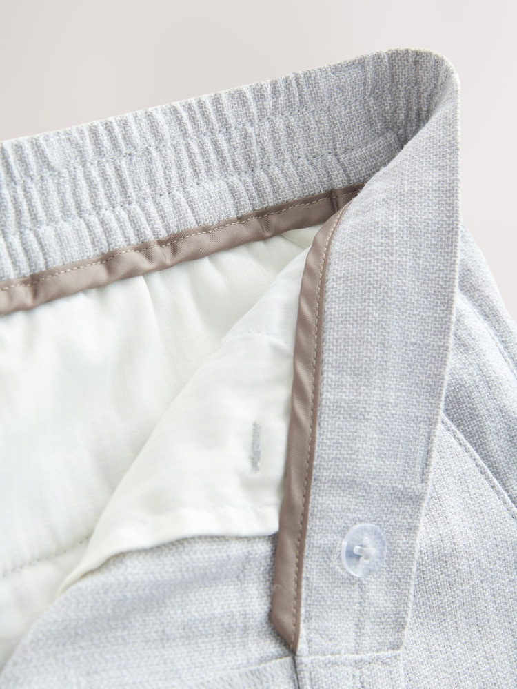 Light Grey Elasticated Waist Textured Linen Blend Trousers - Image 9 of 10