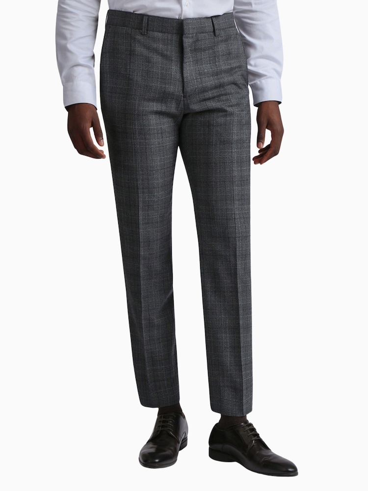 Ted Baker Grey Zion Charcl Text Chk Slim Trousers - Image 1 of 3