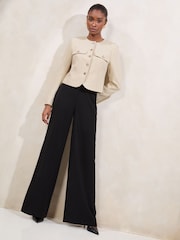 Lipsy Neutral Cream Collarless Jacket With a Touch of Linen - Image 3 of 4