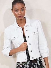 Lipsy White Collarled Bracelet Sleeve Denim Jacket - Image 1 of 4