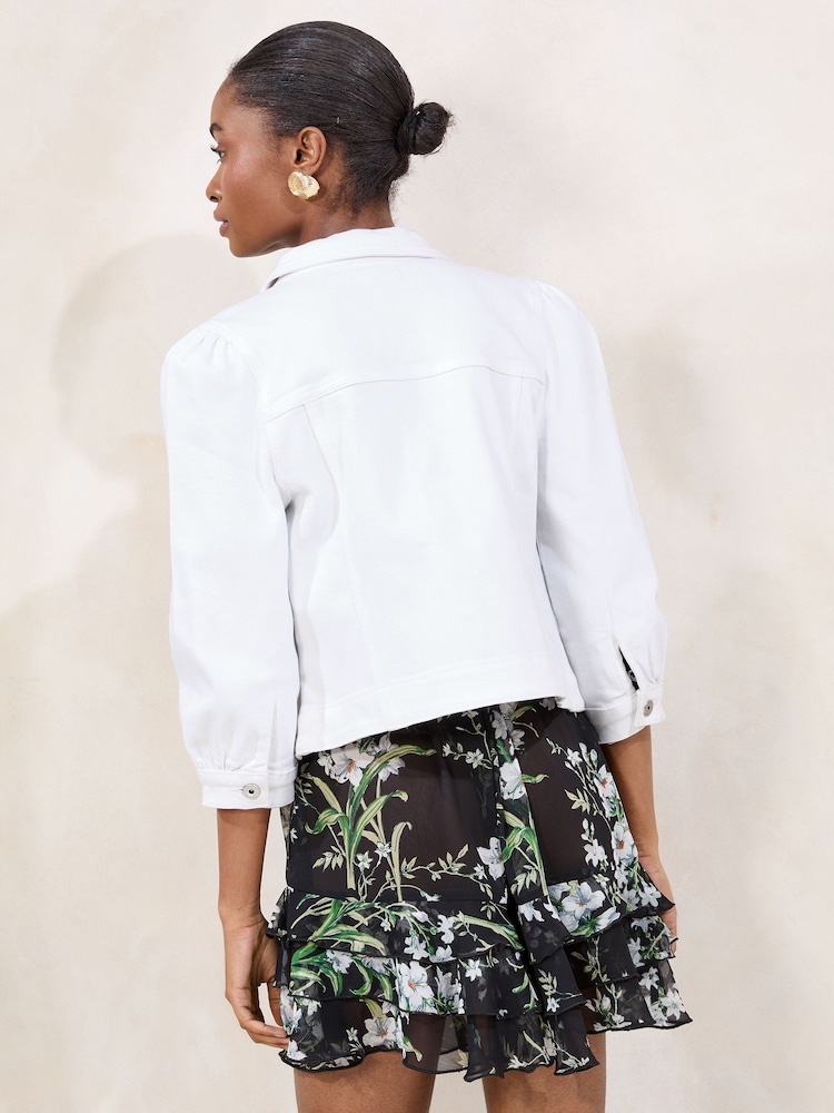 Lipsy White Collarled Bracelet Sleeve Denim Jacket - Image 4 of 4