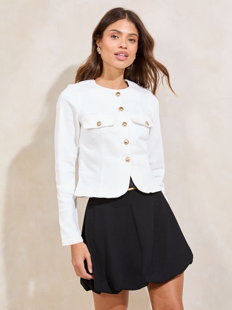 Weiß - Lipsy Kragenlose Jacke - Bild 2 von 5