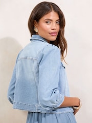 Lipsy Bleach Wash Collarled Bracelet Sleeve Denim Jacket - Image 5 of 5