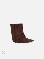 Simmi London Brown Hazel Foldover Ruched Kitten Heel Ankle Boots - Image 2 of 4
