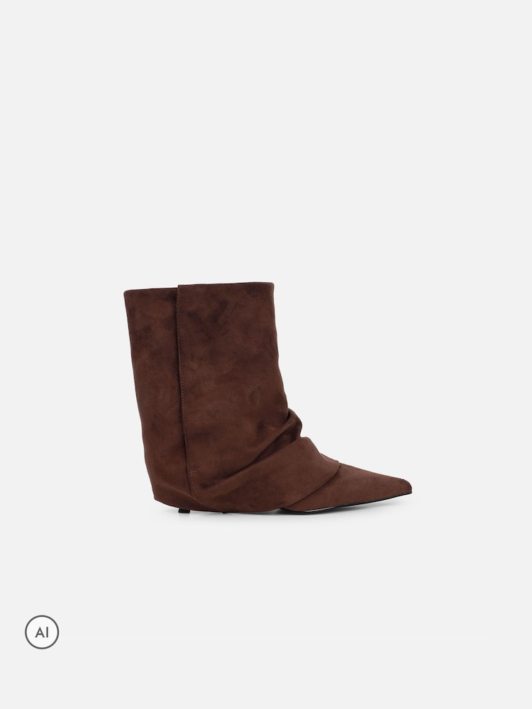 Simmi London Brown Hazel Foldover Ruched Kitten Heel Ankle Boots - Image 2 of 4 Simmi London Brown Hazel Foldover Ruched Kitten Heel Ankle Boots - Image 2 of 4