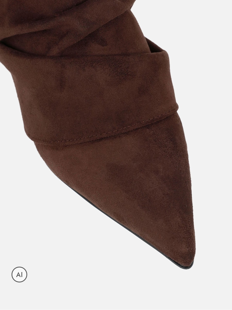 Simmi London Brown Hazel Foldover Ruched Kitten Heel Ankle Boots - Image 4 of 4 Simmi London Brown Hazel Foldover Ruched Kitten Heel Ankle Boots - Image 4 of 4