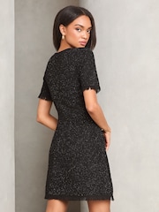 Lipsy Black Boucle A-Line Metallic Sparkly Knitted Dress - Image 4 of 4