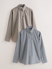 Navy Gingham Regular Fit Easy Iron Oxford Shirts 2 Packs - Image 1 of 3
