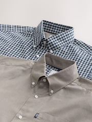 Navy Gingham Regular Fit Easy Iron Oxford Shirts 2 Packs - Image 2 of 3