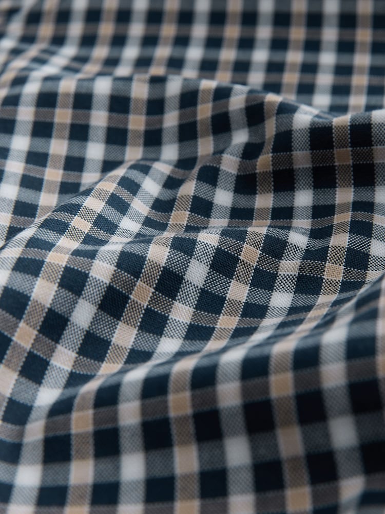 Navy Gingham Regular Fit Easy Iron Oxford Shirts 2 Packs - Image 3 of 3