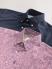 Red Floral/Navy Regular Fit Easy Iron Short Sleeve Oxford Shirts 2 Pack - Image 5 of 5