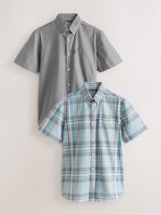 Sage Green Madras Check /Grey Marl Regular Fit Easy Iron Short Sleeve Oxford Shirts 2 Pack - Image 1 of 8
